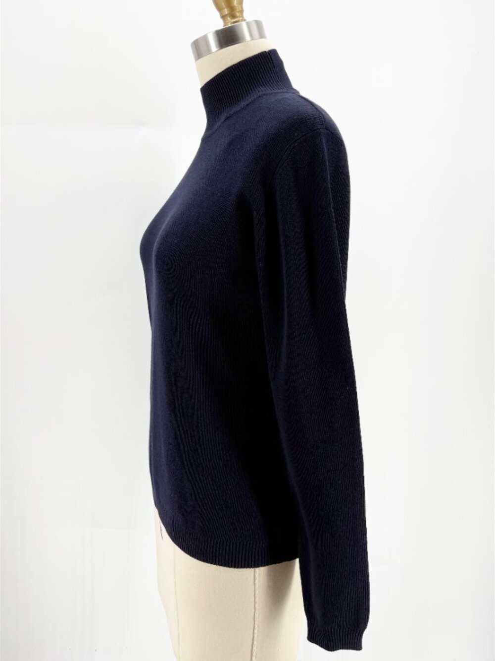 BARRY BRICKEN SILK NAVY BLUE MOCK NECK LSV KNIT SWEATER TOP S NEW - Picture 3 of 12